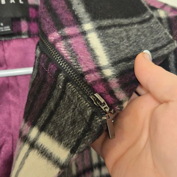 Tribal Plaid Wool Blend Pea Coat Sz 6 Purple Womens Button Up & Satin Lining New - Picture 8 of 15